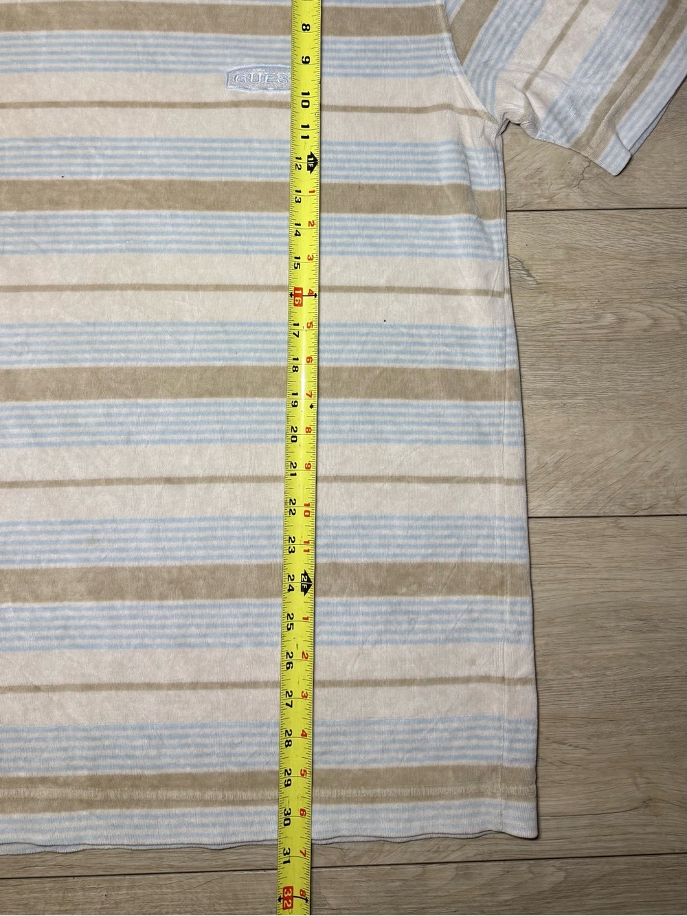 Vintage 1990s Guess Blue And White Striped Embroidered SpellOut Shirt - Picture 5 of 5